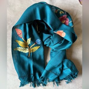 Embroidered Teal Scarf